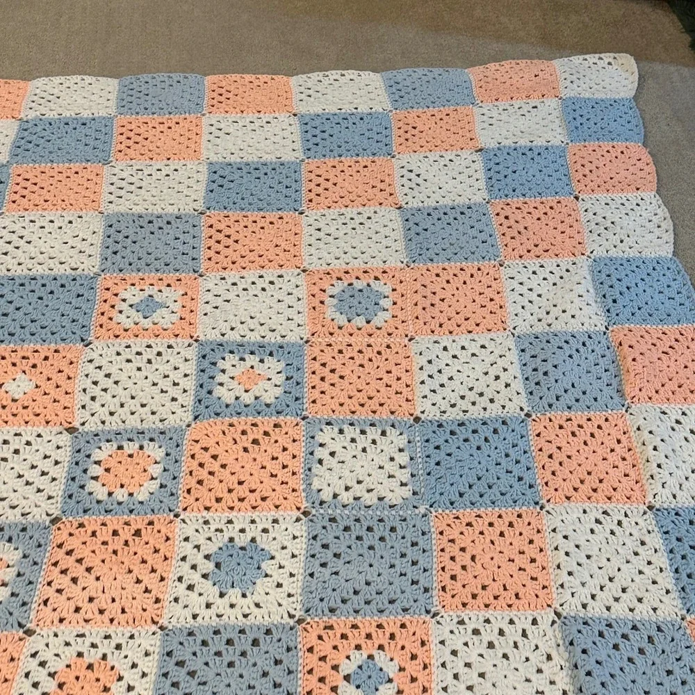 Handmade Crochet Granny Square Blanket 95x74